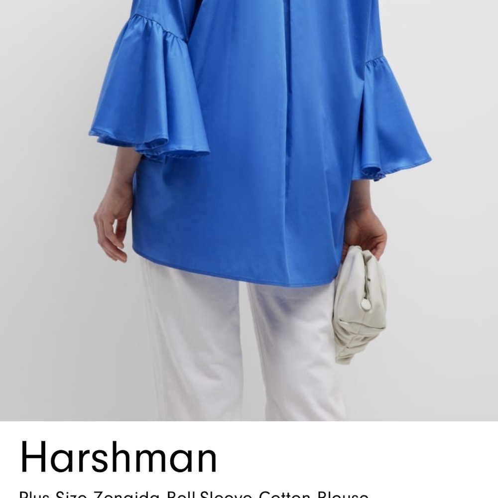Harshman Plus Size Zenaida Bell-Sleeve Cotton Blouse indigo Blue NWT SZ 3X - Picture 5 of 8